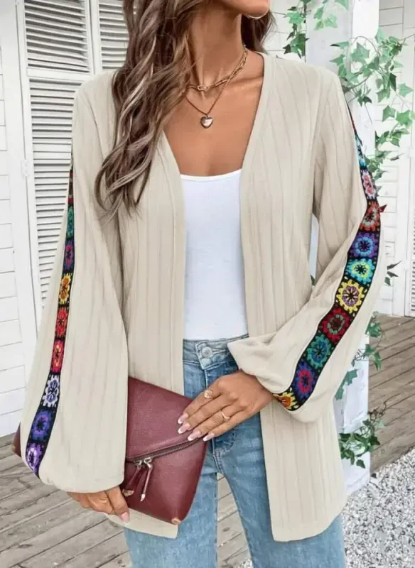Women's Long Sleeve Open Front Sherpa Cardigan Jacket - 1