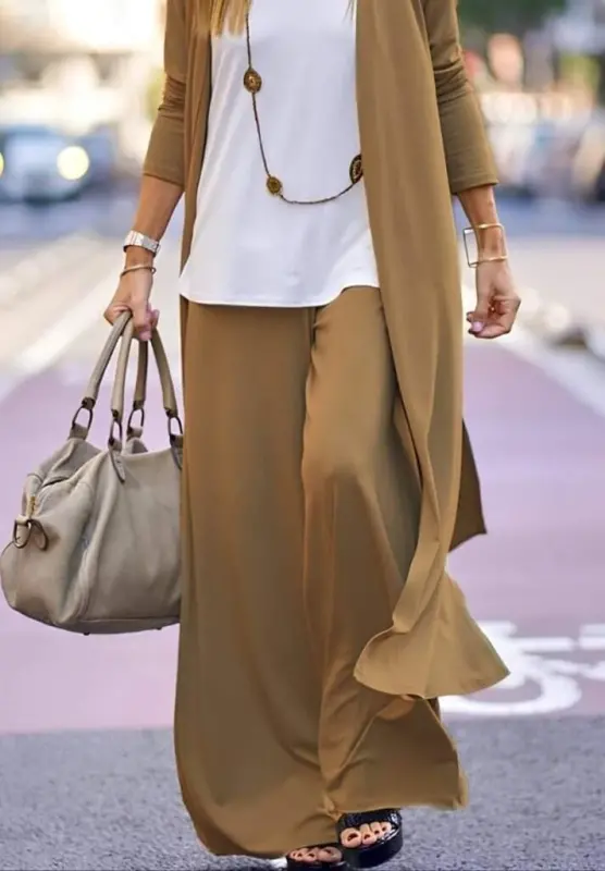 Women's Long Sleeve Open Front Viscose Jacket and Pants Set - 3