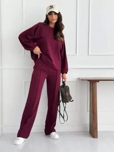 Women's Long Sleeve Oversize Modal Blouse And Pants Set - 1