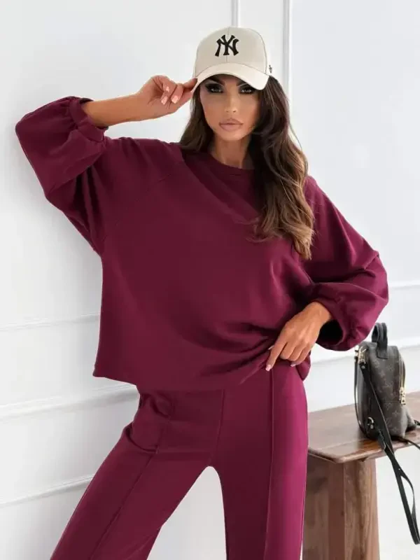 Women's Long Sleeve Oversize Modal Blouse And Pants Set - 2