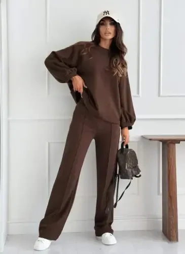 Women's Long Sleeve Oversized Modal Blouse And Pants Set - 1