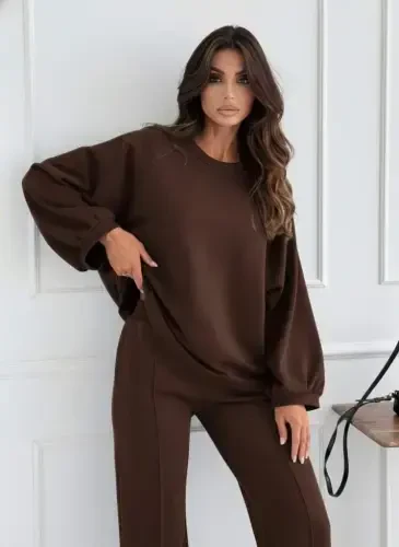 Women's Long Sleeve Oversized Modal Blouse And Pants Set - BÜYÜKBEDENIZ (1)