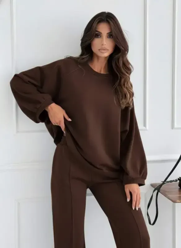 Women's Long Sleeve Oversized Modal Blouse And Pants Set - 2