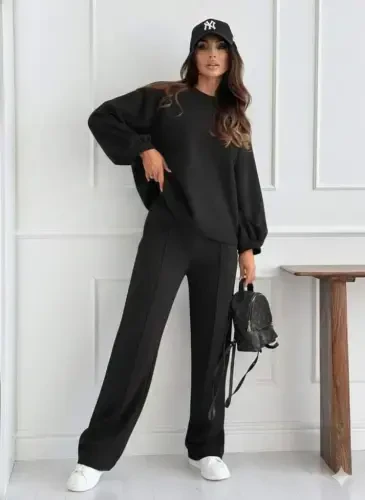 Women's Long Sleeve Oversized Modal Blouse And Pants Set - 1