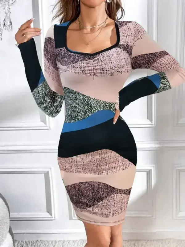 Women's Long Sleeve Plunge Detail Bodycon Mini Dress - BÜYÜKBEDENIZ