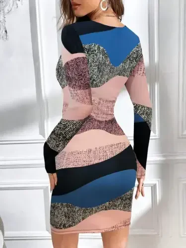 Women's Long Sleeve Plunge Detail Bodycon Mini Dress - BÜYÜKBEDENIZ (1)