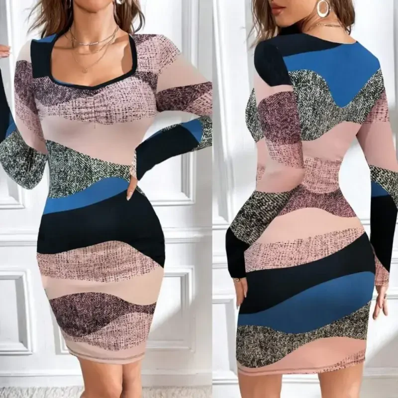 Women's Long Sleeve Plunge Detail Bodycon Mini Dress - 3