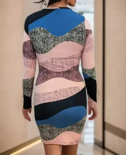 Women's Long Sleeve Plunge Detail Bodycon Mini Dress - 6