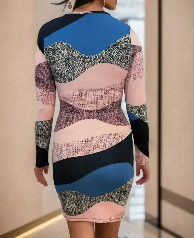 Women's Long Sleeve Plunge Detail Bodycon Mini Dress - 6