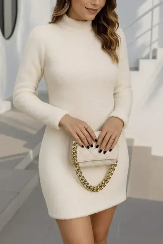Women's Long Sleeve Plush Mini Dress - BÜYÜKBEDENIZ