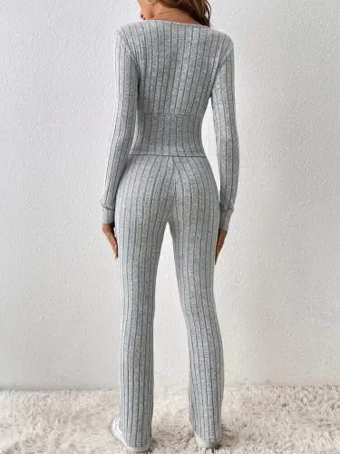 Women's Long Sleeve Plush Ribbed Knitwear Set - 5