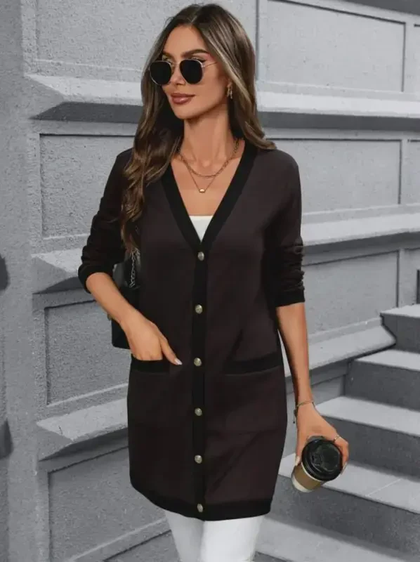 Women's Long Sleeve Pocketed Button-Down Long Modal Jacket - BÜYÜKBEDENIZ