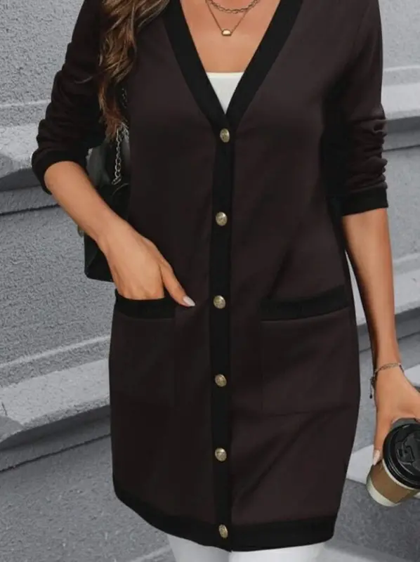 Women's Long Sleeve Pocketed Button-Down Long Modal Jacket - 3