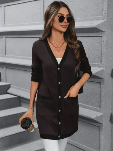 Women's Long Sleeve Pocketed Button-Down Long Modal Jacket - 4