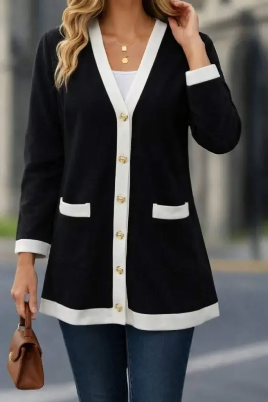 Women's Long Sleeve Pocketed Button-Front Long Modal Jacket - BÜYÜKBEDENIZ
