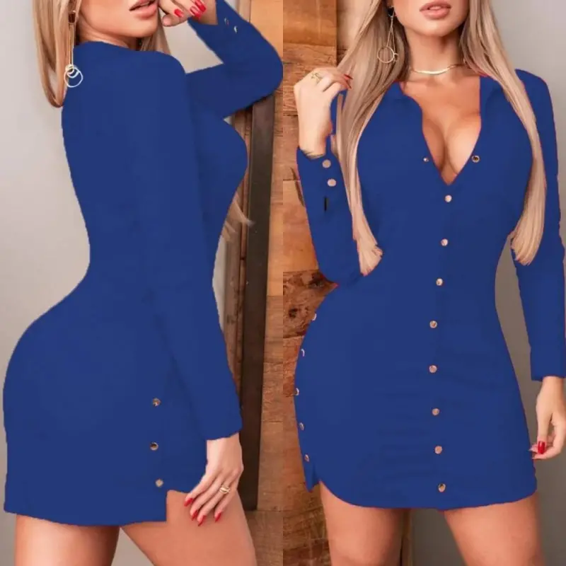 Women's Long Sleeve Polo Neck Front Snap Button Detail Scuba Crepe Mini Dress - 3