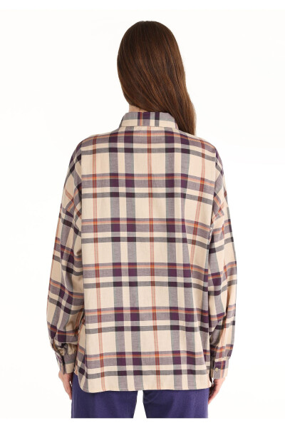 Women's long sleeve, regular fit, purple plaid shirt - 2