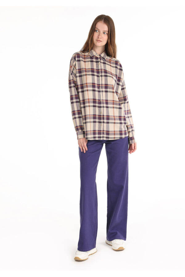 Women's long sleeve, regular fit, purple plaid shirt - 3