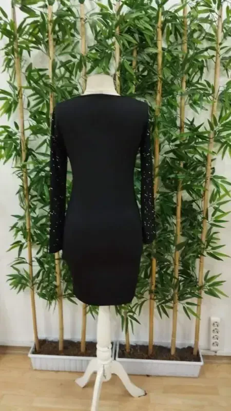 Women's Long Sleeve Rhinestone Goblet Print Plunge Mini Dress - 6