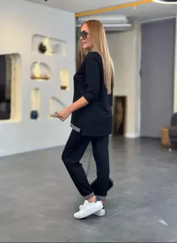 Women's Long Sleeve Ribbed and Zipper Detail Blouse and High Waist Pants 2-Piece Set - 5