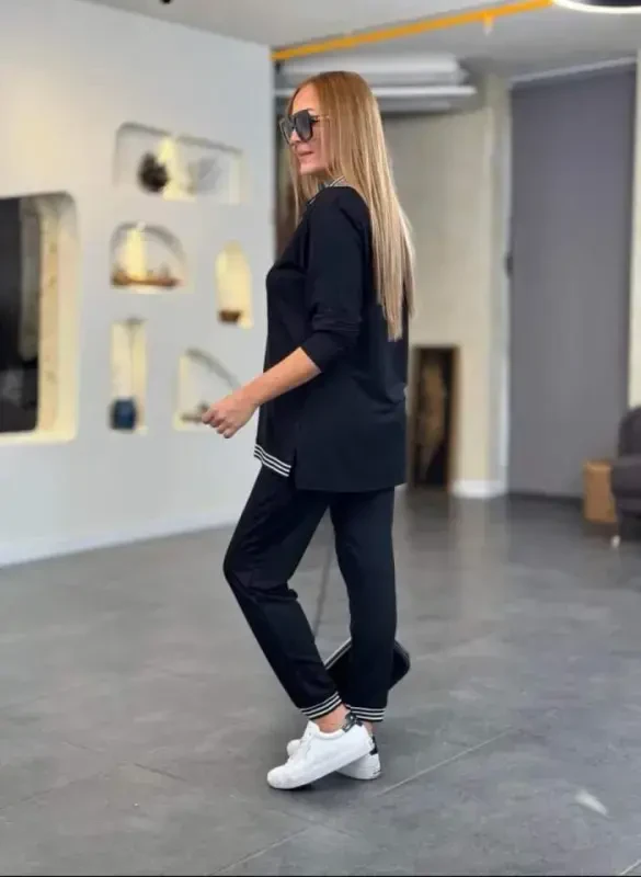 Women's Long Sleeve Ribbed and Zipper Detail Blouse and High Waist Pants 2-Piece Set - 5