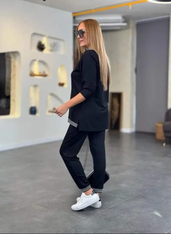 Women's Long Sleeve Ribbed and Zipper Detail Blouse and High Waist Pants 2-Piece Set - 5