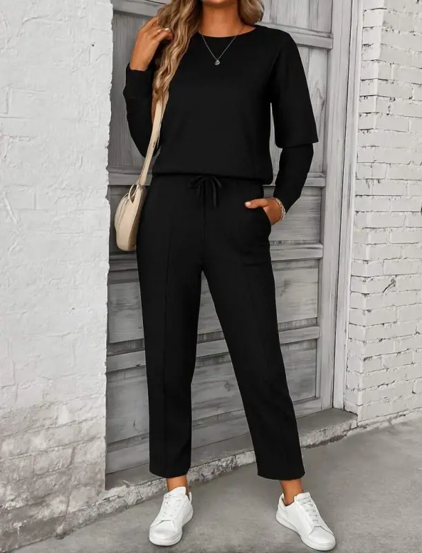 Women's Long Sleeve Ribbed Viscose Two Thread and Trouser Set - 2