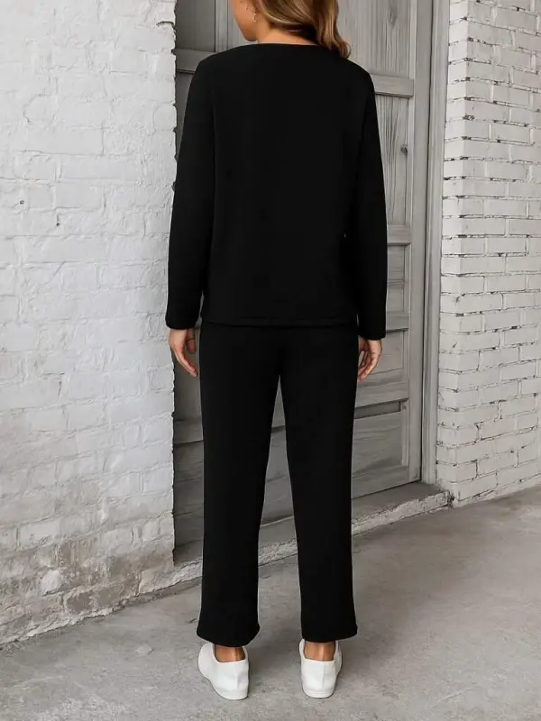 Women's Long Sleeve Ribbed Viscose Two Thread and Trouser Set - 3