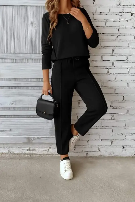 Women's Long Sleeve Ribbed Viscose Two Thread and Trouser Set - 4