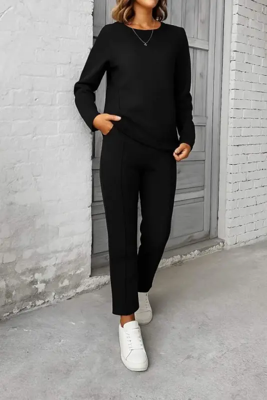 Women's Long Sleeve Ribbed Viscose Two Thread and Trouser Set - 5