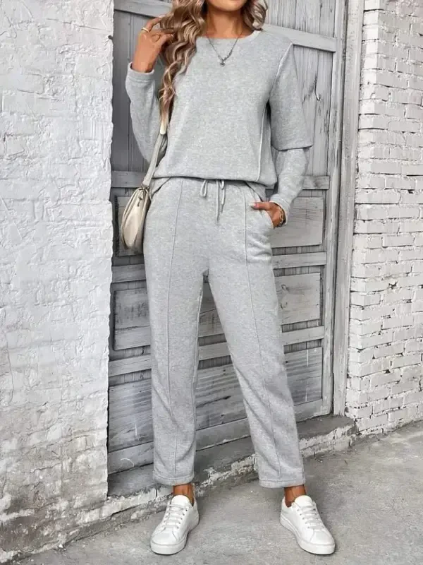 Women's Long Sleeve Ribbed Viscose Two Thread and Trousers Set - 5