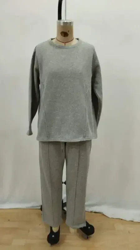 Women's Long Sleeve Ribbed Viscose Two Thread and Trousers Set - 6