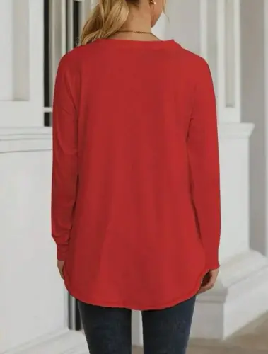 Women's Long Sleeve Round Neck Oversize Two Thread Blouse - BÜYÜKBEDENIZ (1)