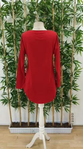 Women's Long Sleeve Round Neck Oversize Two Thread Blouse - 5