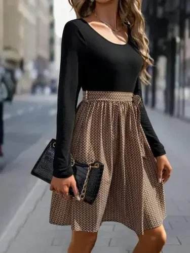 Women's Long Sleeve Round Neck Top Viscose Bottom Supima Midi Dress - BÜYÜKBEDENIZ (1)