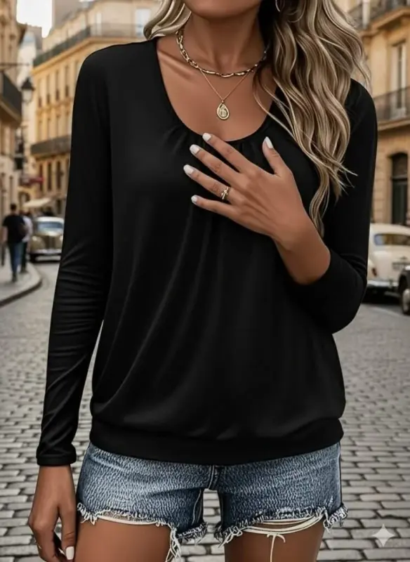 Women's Long Sleeve Round Neck Viscose Blouse - 2