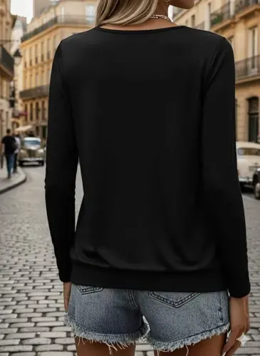 Women's Long Sleeve Round Neck Viscose Blouse - 3