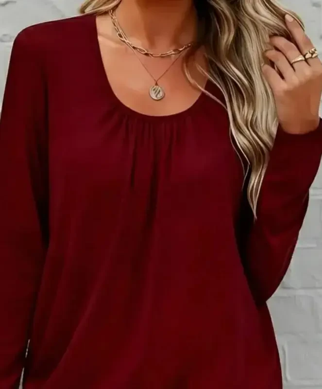 Women's Long Sleeve Round Neck Viscose Blouse - 2