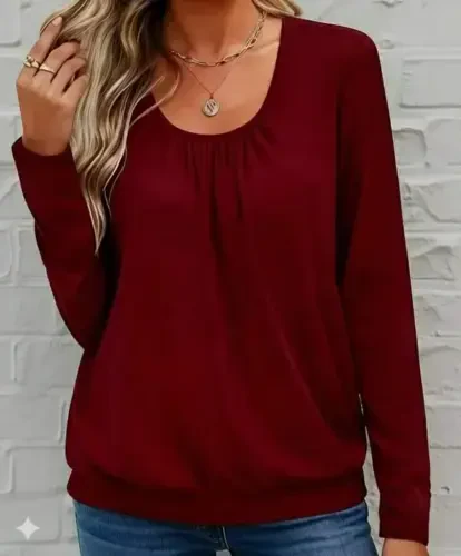 Women's Long Sleeve Round Neck Viscose Blouse - 3