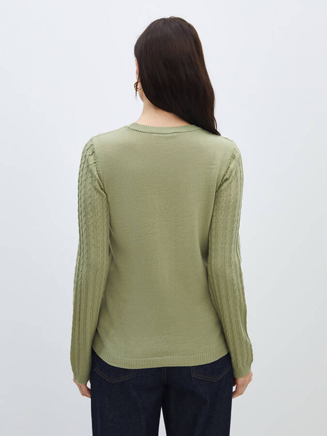 Women's Long Sleeve Self-Patterned Crew Neck Knit Sweater - 12