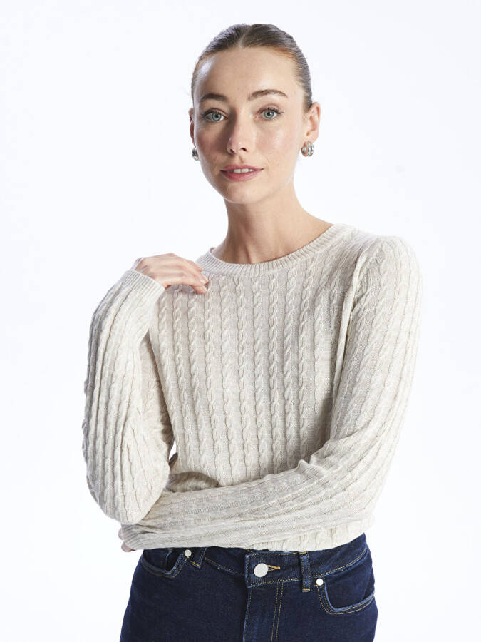 Women's Long Sleeve Self-Patterned Crew Neck Knit Sweater - 8