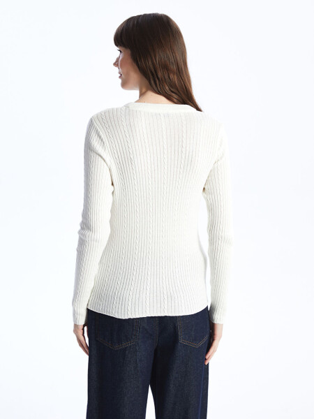 Women's Long Sleeve Self-Patterned Knit Sweater with a Bicycle Neck - 12