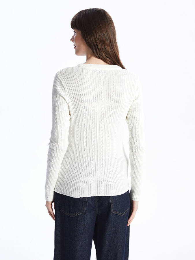 Women's Long Sleeve Self-Patterned Knit Sweater with a Bicycle Neck - 12