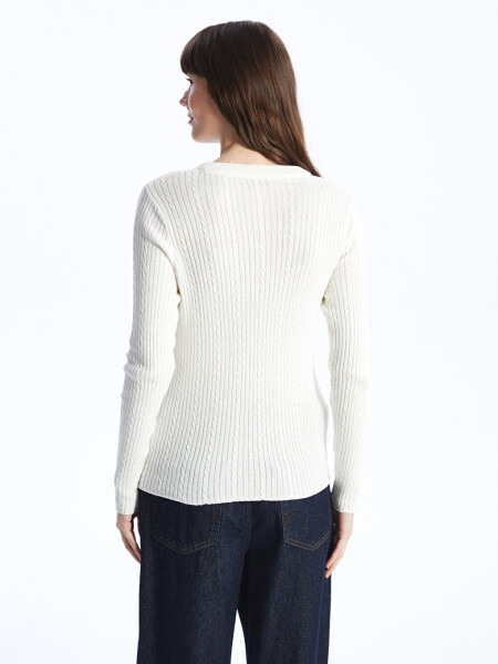 Women's Long Sleeve Self-Patterned Knit Sweater with a Bicycle Neck - 19