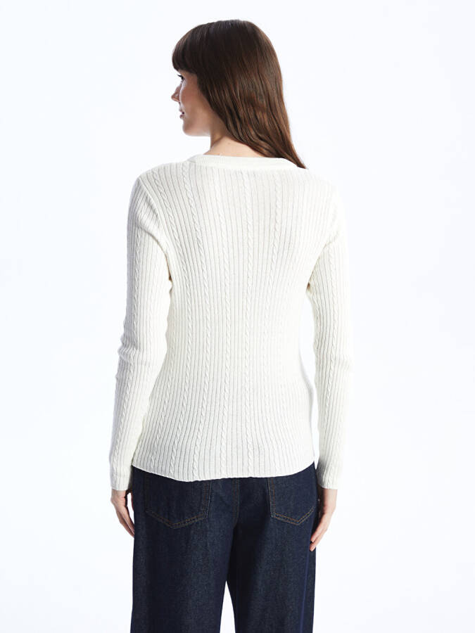 Women's Long Sleeve Self-Patterned Knit Sweater with a Bicycle Neck - 19