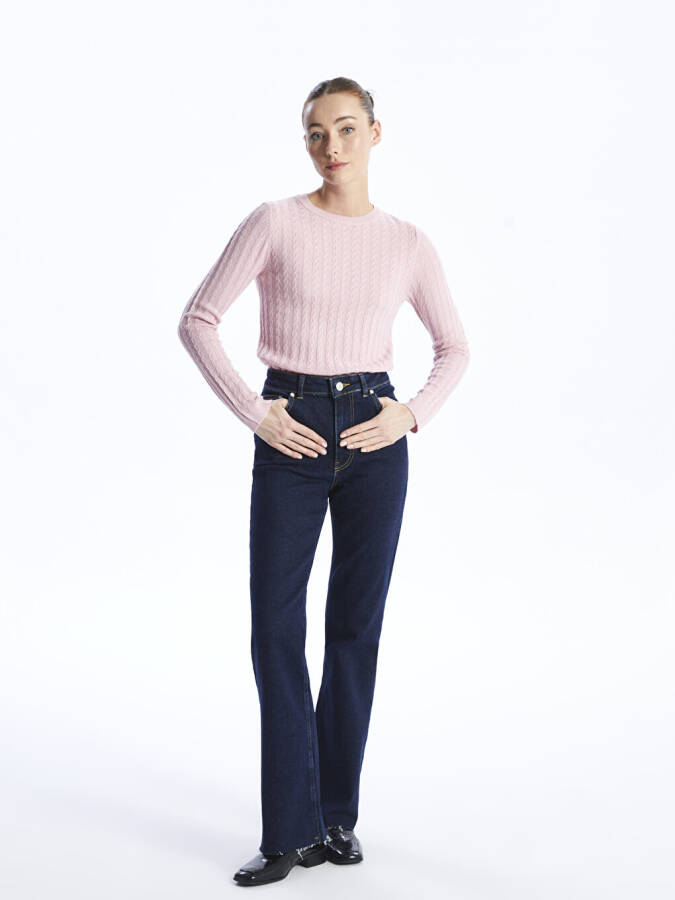 Women's Long Sleeve Self-Patterned Knit Sweater with Bicycle Neck - 17