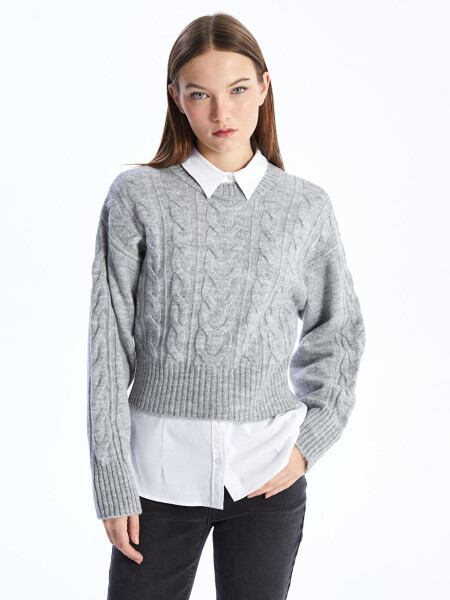 Women's Long Sleeve Self-Patterned Turtleneck Knit Sweater - 8