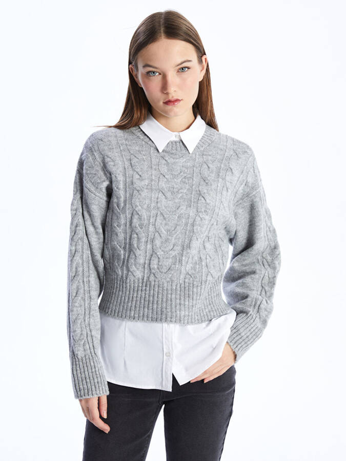 Women's Long Sleeve Self-Patterned Turtleneck Knit Sweater - 8