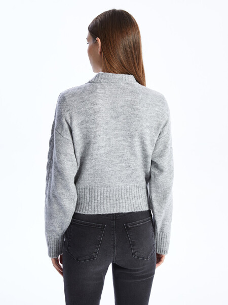 Women's Long Sleeve Self-Patterned Turtleneck Knit Sweater - 19