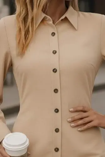 Women's Long Sleeve Shirt Collar Button-Down Side Ruched Short Aerobic Dress - 3